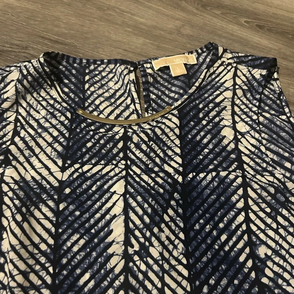 Michael Kors Navy and White Geometric Blouse